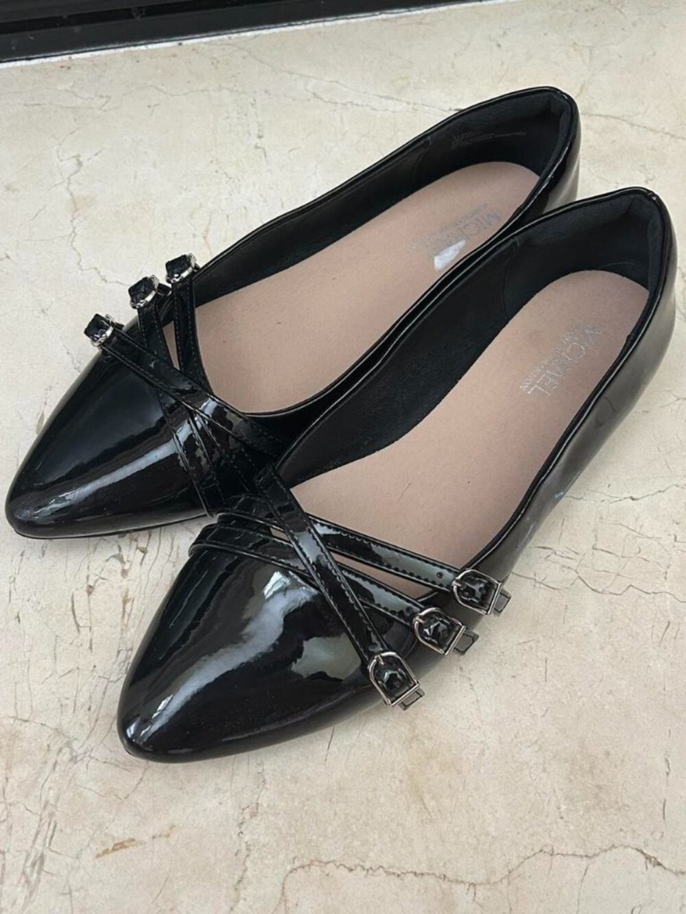 Michael Shannon black flats with strap details size 9M